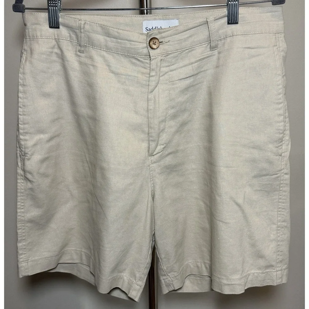Saddlebred Men's Beige Solid Linen/Cotton Chino Shorts Flat Front Pockets 8